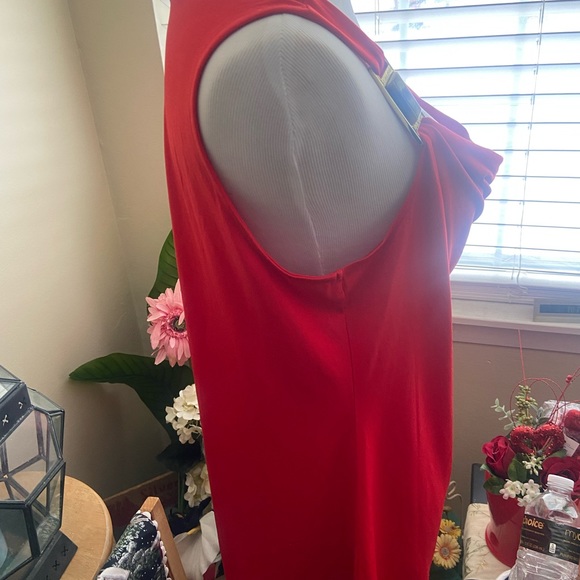 Calvin Klein sleeveless dressy draped top w/embellishment tiger stone attached - Picture 3 of 6